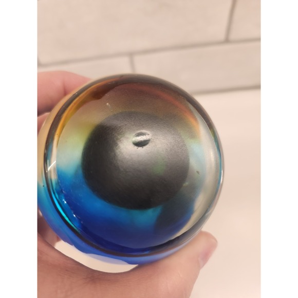 4 Inch Art Glass Paperweight Egg Blue Brown Orange Swirl with Suspended Bubbles - Picture 9 of 11